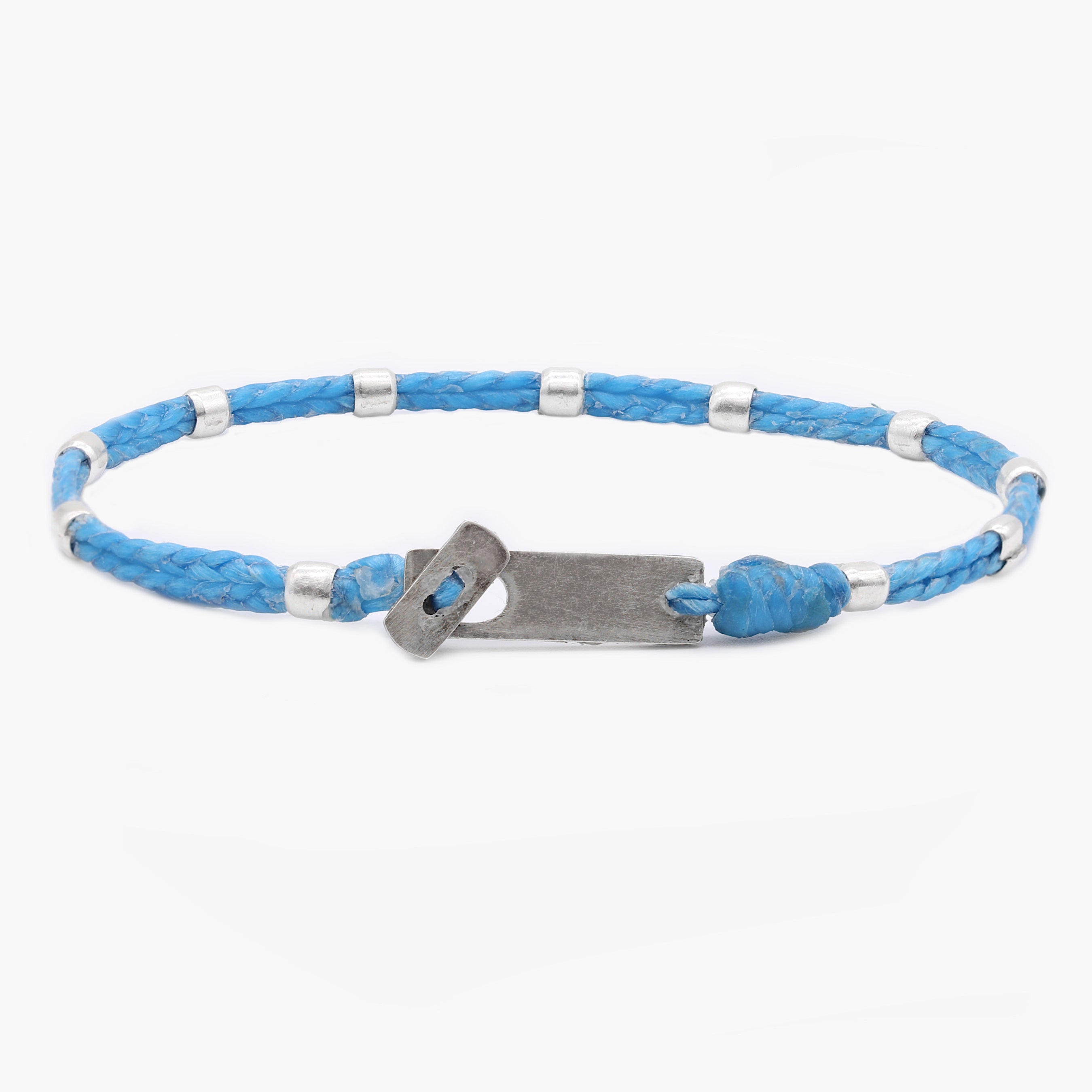 Double Braided Cord With Sterling Silver Crimped Beads Bracelet (Light Blue)-Bracelet-Kompsós