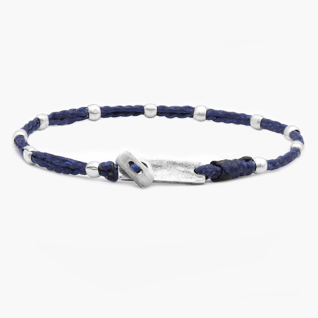 Double Braided Cord With Sterling Silver Crimped Beads Bracelet (Navy)-Bracelet-Kompsós