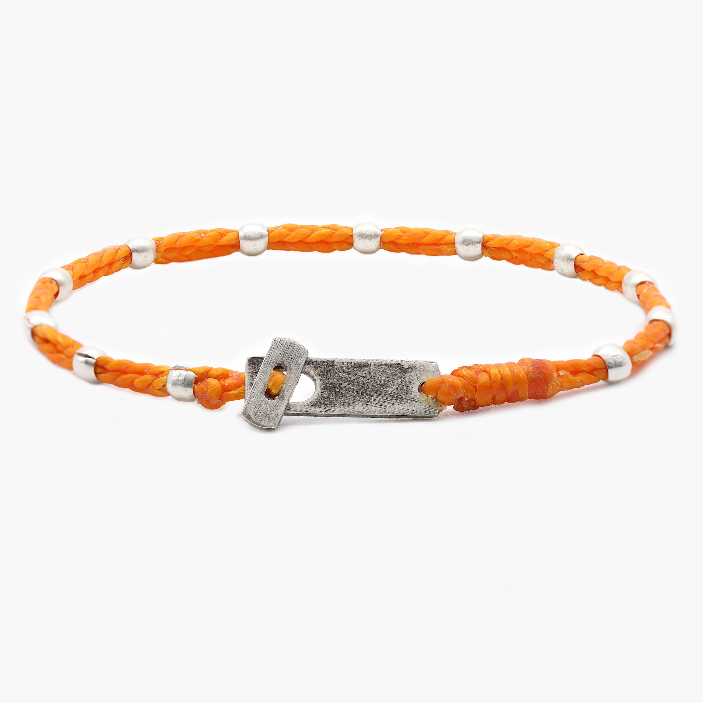 Double Braided Cord With Sterling Silver Crimped Beads Bracelet (Orange)-Bracelet-Kompsós