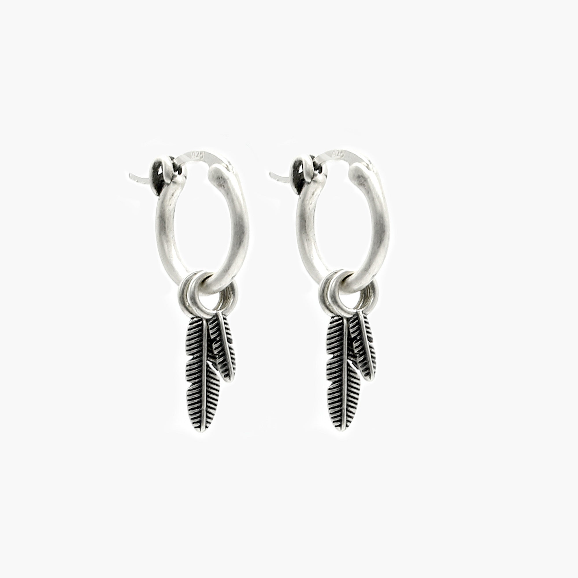 Double Feather Sterling Silver Earring-Earring-Kompsós