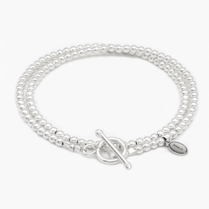 Double Laps Bracelet With Round Sterling Silver Beads-Bracelet-Kompsós