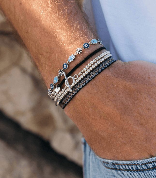 Double Laps Bracelet With Round Sterling Silver Beads-Bracelet-Kompsós