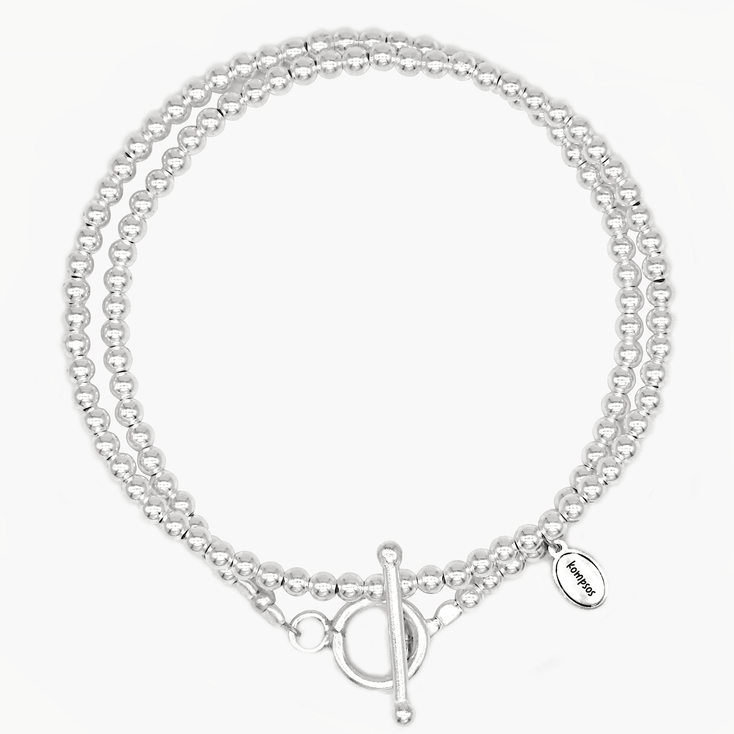 Double Laps Bracelet With Round Sterling Silver Beads-Bracelet-Kompsós
