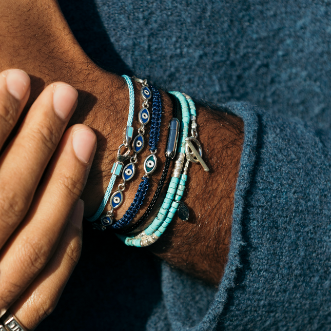 Double Laps Bracelet With Sterling Silver And Arizona Turquoise Beads-Kompsós