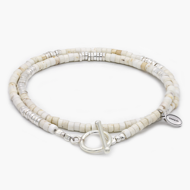 Double Laps Bracelet With Sterling Silver And Howlite Beads-Kompsós