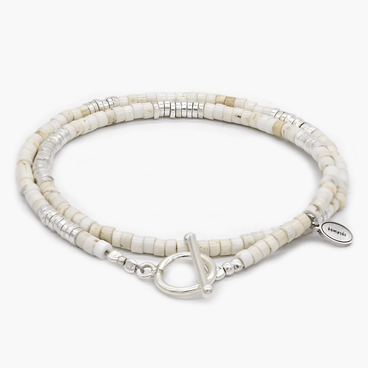 Double Laps Bracelet With Sterling Silver And Howlite Beads-Bracelet-Kompsós