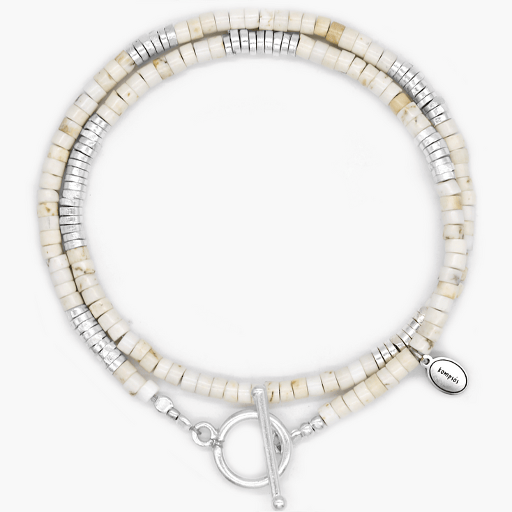 Double Laps Bracelet With Sterling Silver And Howlite Beads-Bracelet-Kompsós