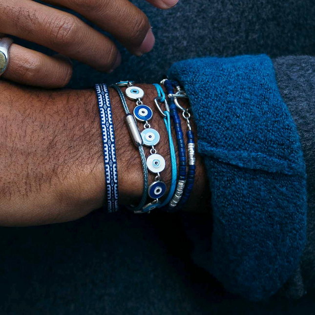 Double Laps Bracelet With Sterling Silver And Lapis Beads-Kompsós