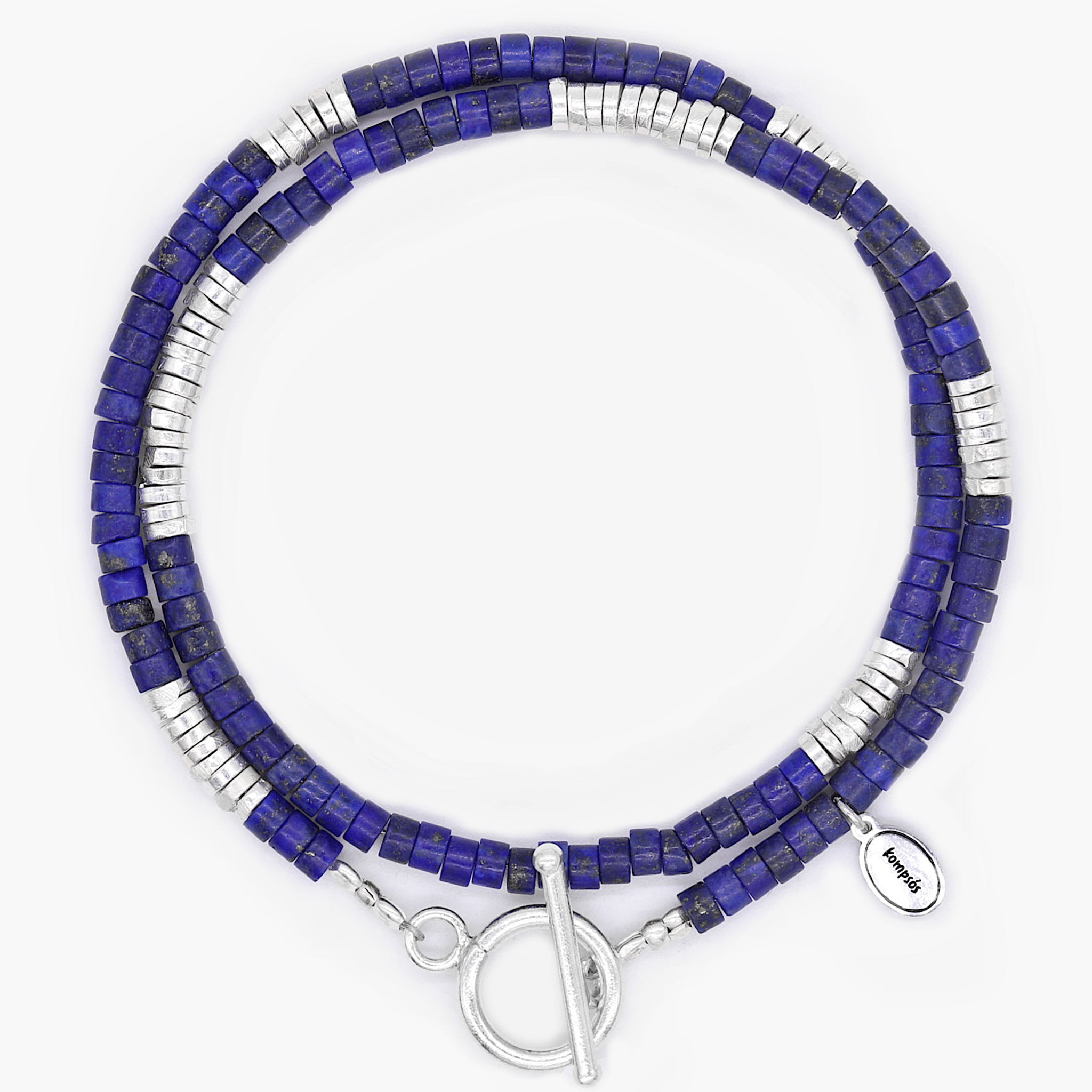 Double Laps Bracelet With Sterling Silver And Lapis Beads-Bracelet-Kompsós