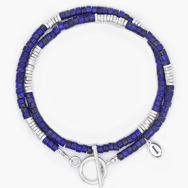 Double Laps Bracelet With Sterling Silver And Lapis Beads-Bracelet-Kompsós