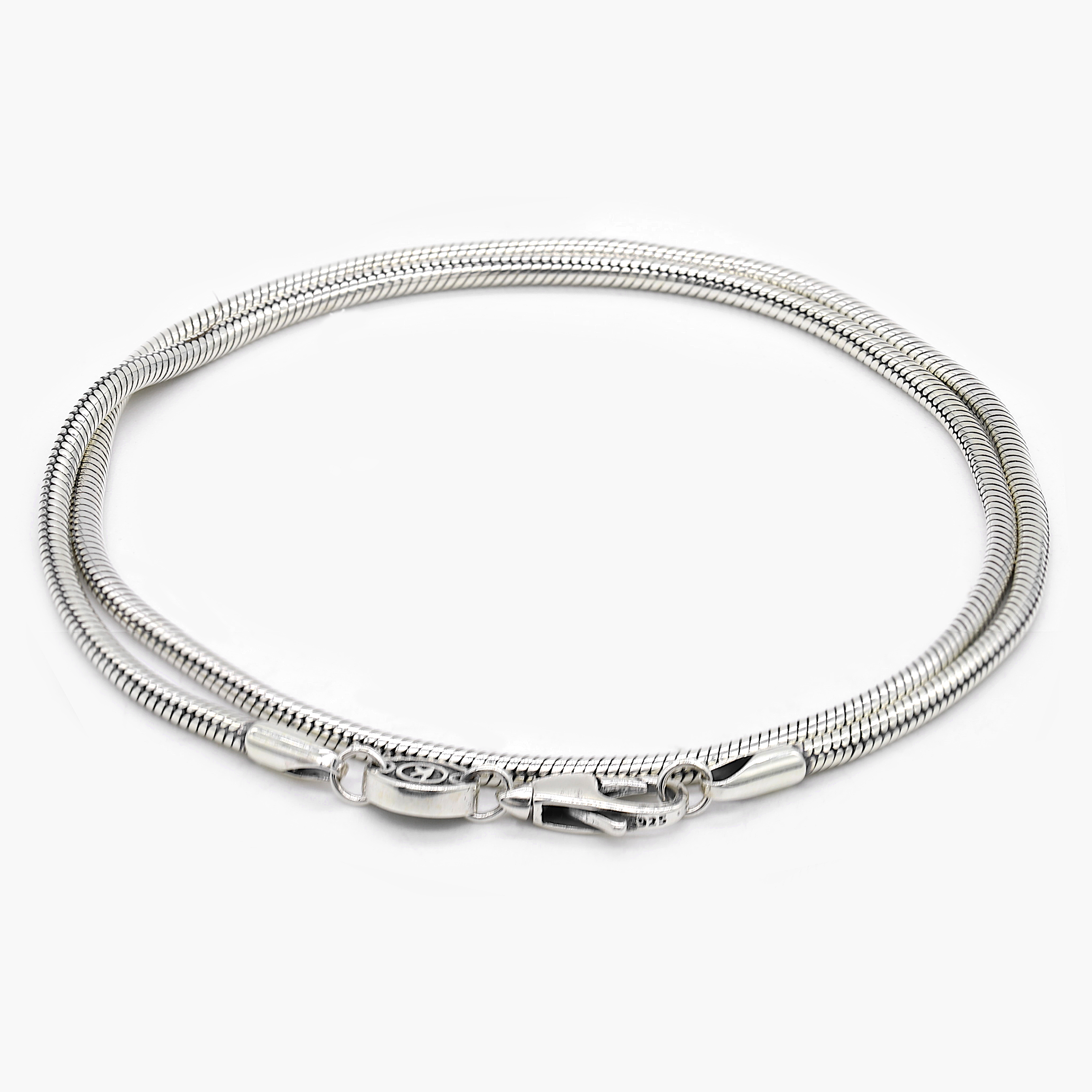 Double Laps Snake Sterling Silver Chain Bracelet-Bracelet-Kompsós