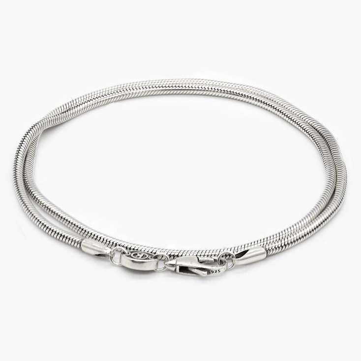 Double Laps Snake Sterling Silver Chain Bracelet-Bracelet-Kompsós