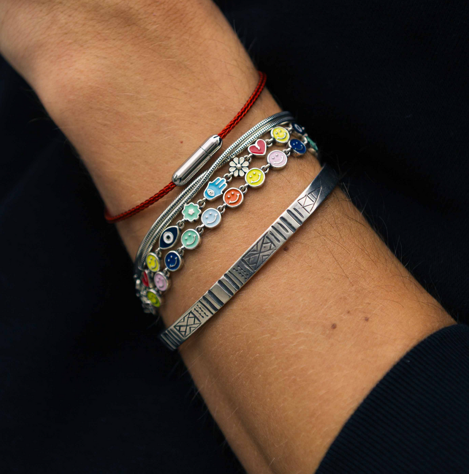 Double Laps Snake Sterling Silver Chain Bracelet-Bracelet-Kompsós