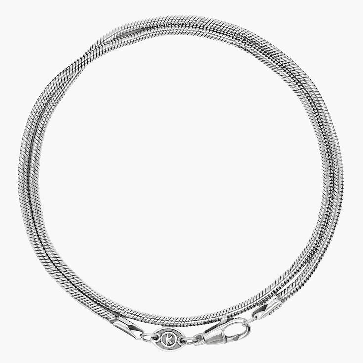 Double Laps Snake Sterling Silver Chain Bracelet-Bracelet-Kompsós
