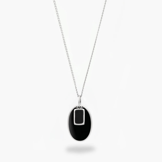 Double Pendants Sterling Silver Necklace With Matte Onyx-Jewelry-Kompsós