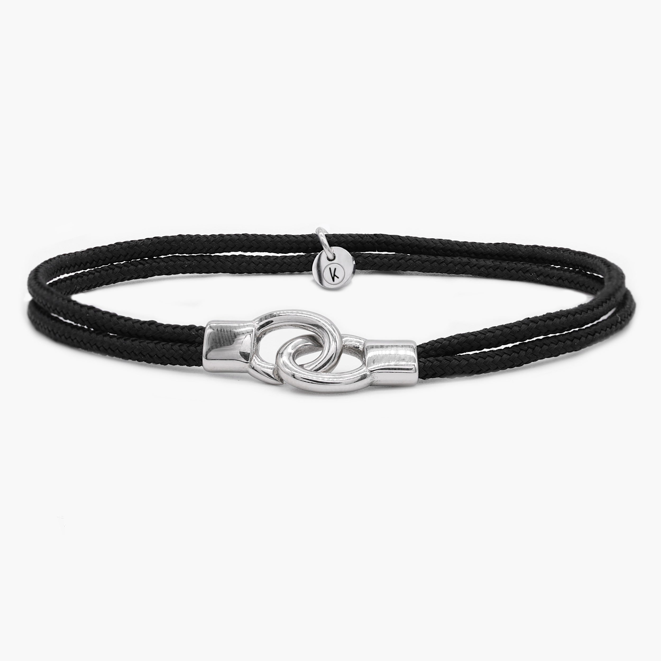 Double Sailing Cord Bracelet With Silver Lock (Black)-Bracelet-Kompsós