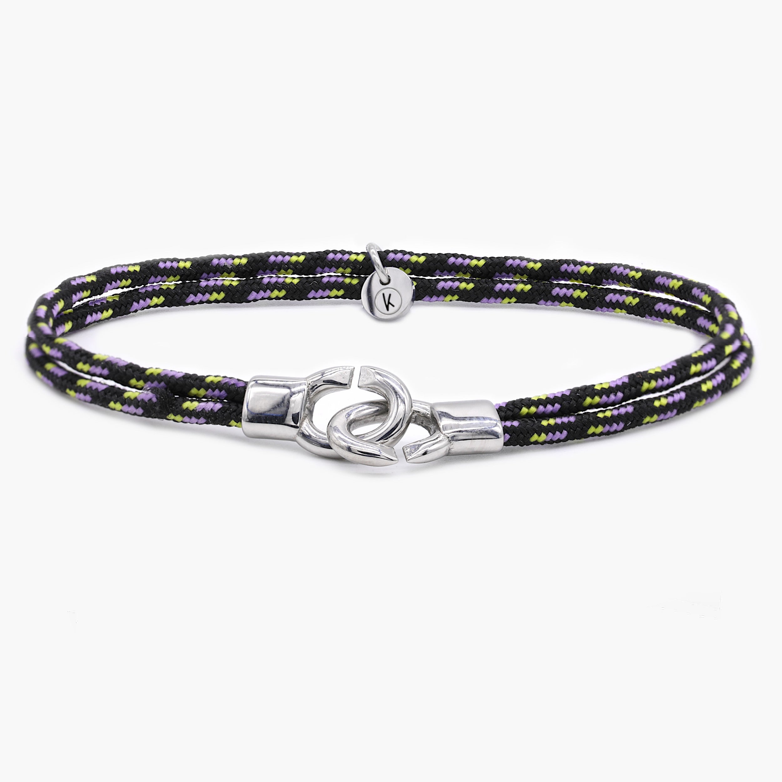 Double Sailing Cord Bracelet With Silver Lock (Blue/Black)-Bracelet-Kompsós