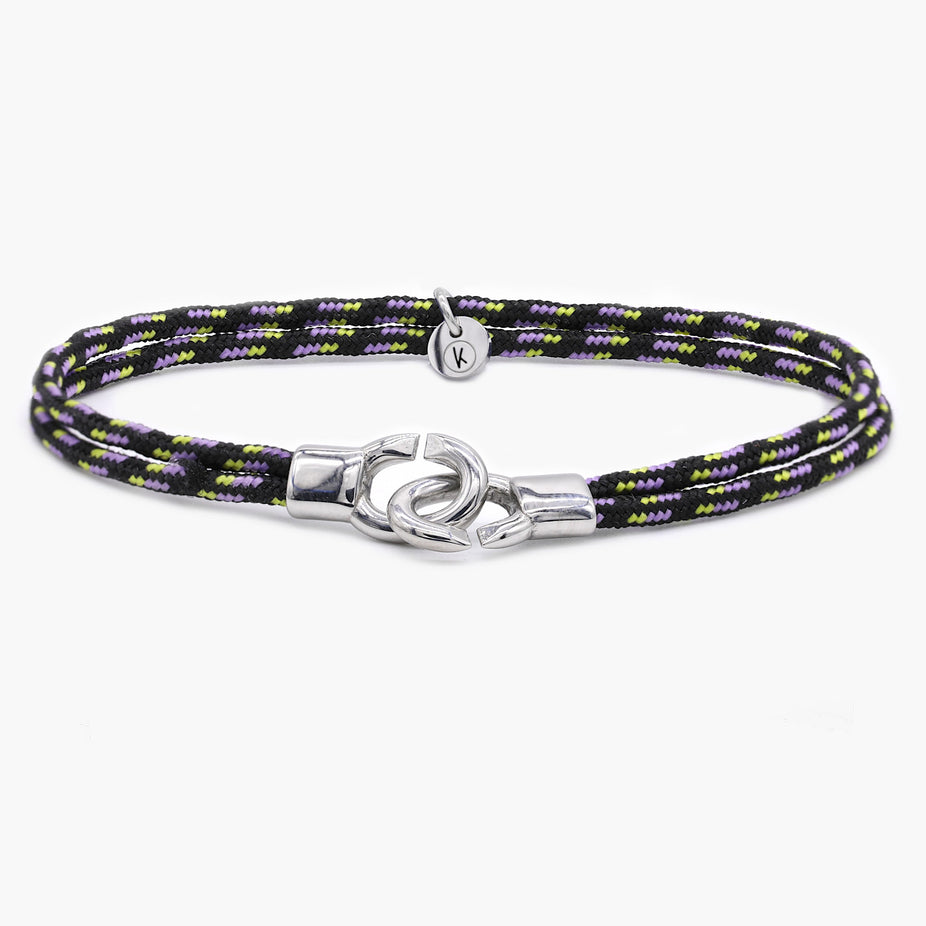 Double Sailing Cord Bracelet With Silver Lock (Blue/Black)-Bracelet-Kompsós