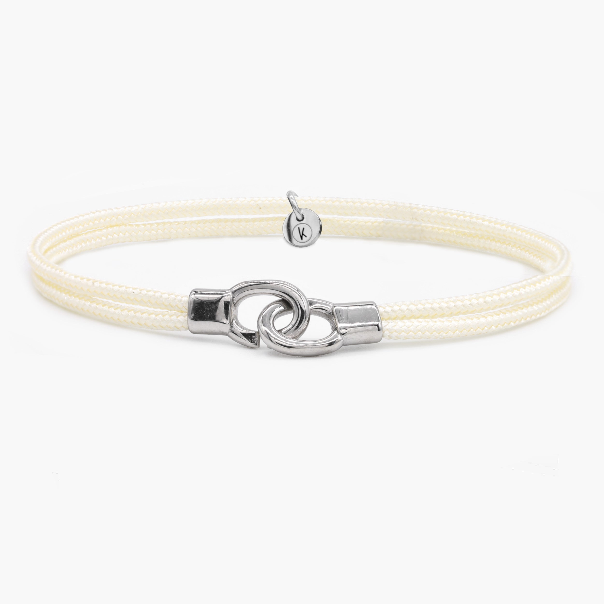 Double Sailing Cord Bracelet With Silver Lock (Cream)-Bracelet-Kompsós