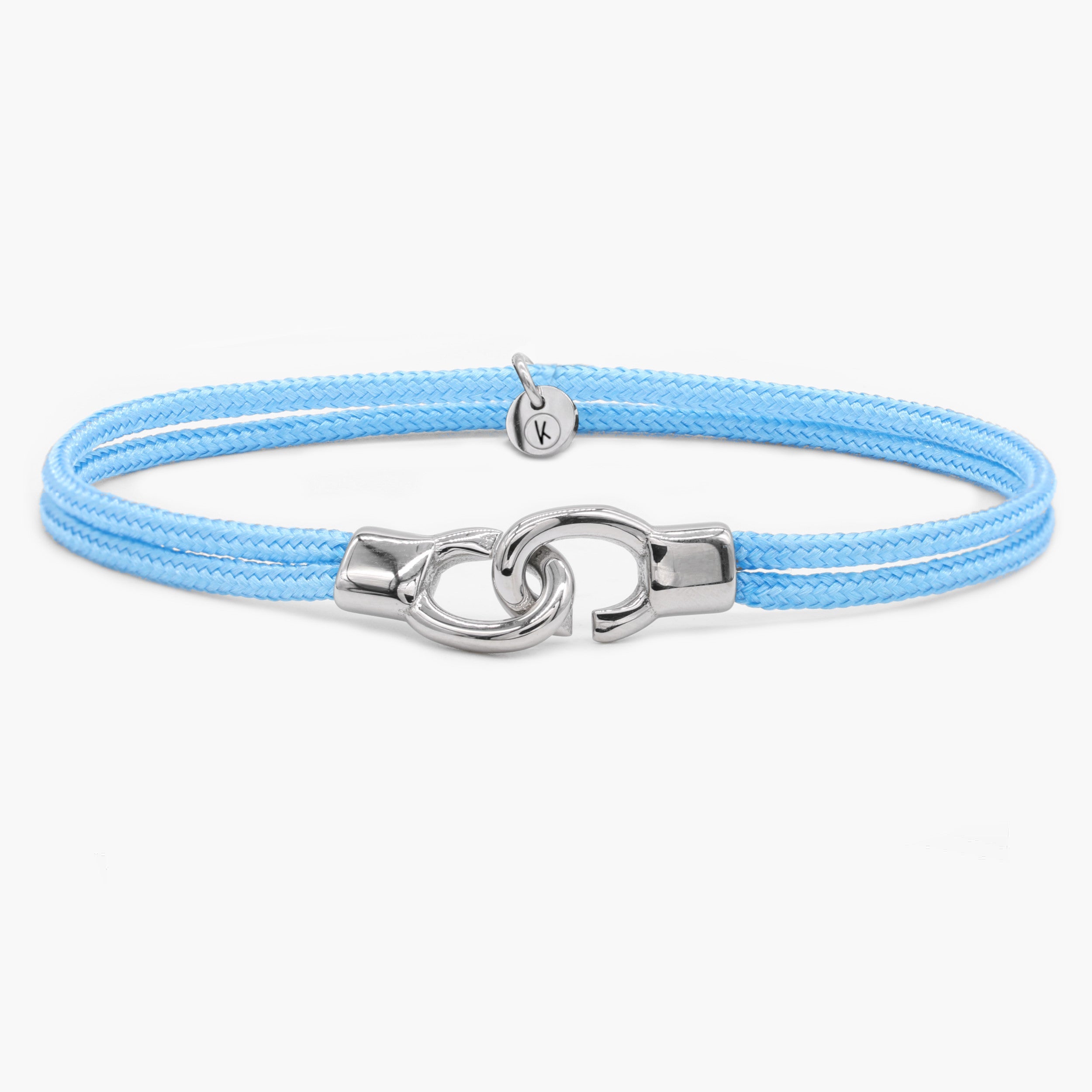 Double Sailing Cord Bracelet With Silver Lock (Light Blue)-Bracelet-Kompsós