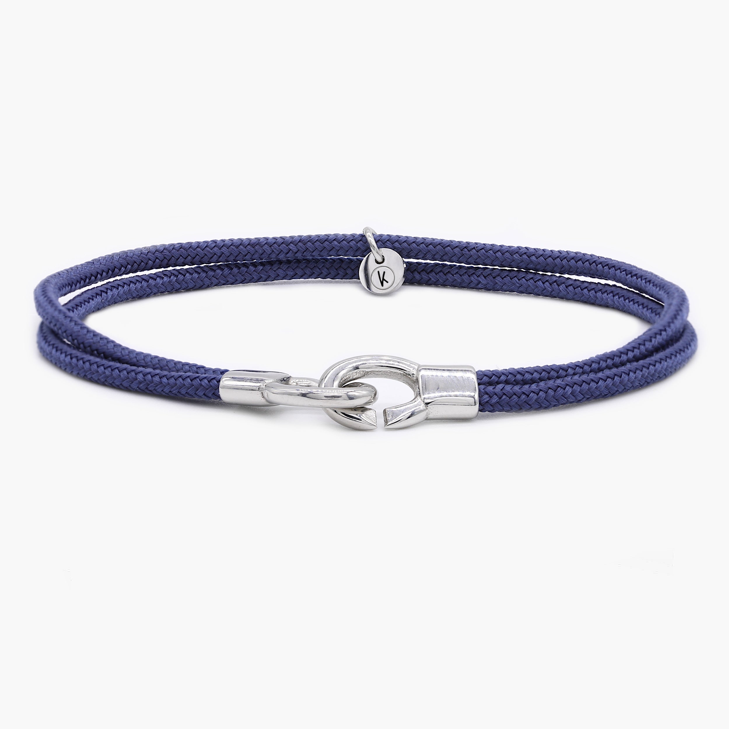 Double Sailing Cord Bracelet With Silver Lock (Navy)-Bracelet-Kompsós