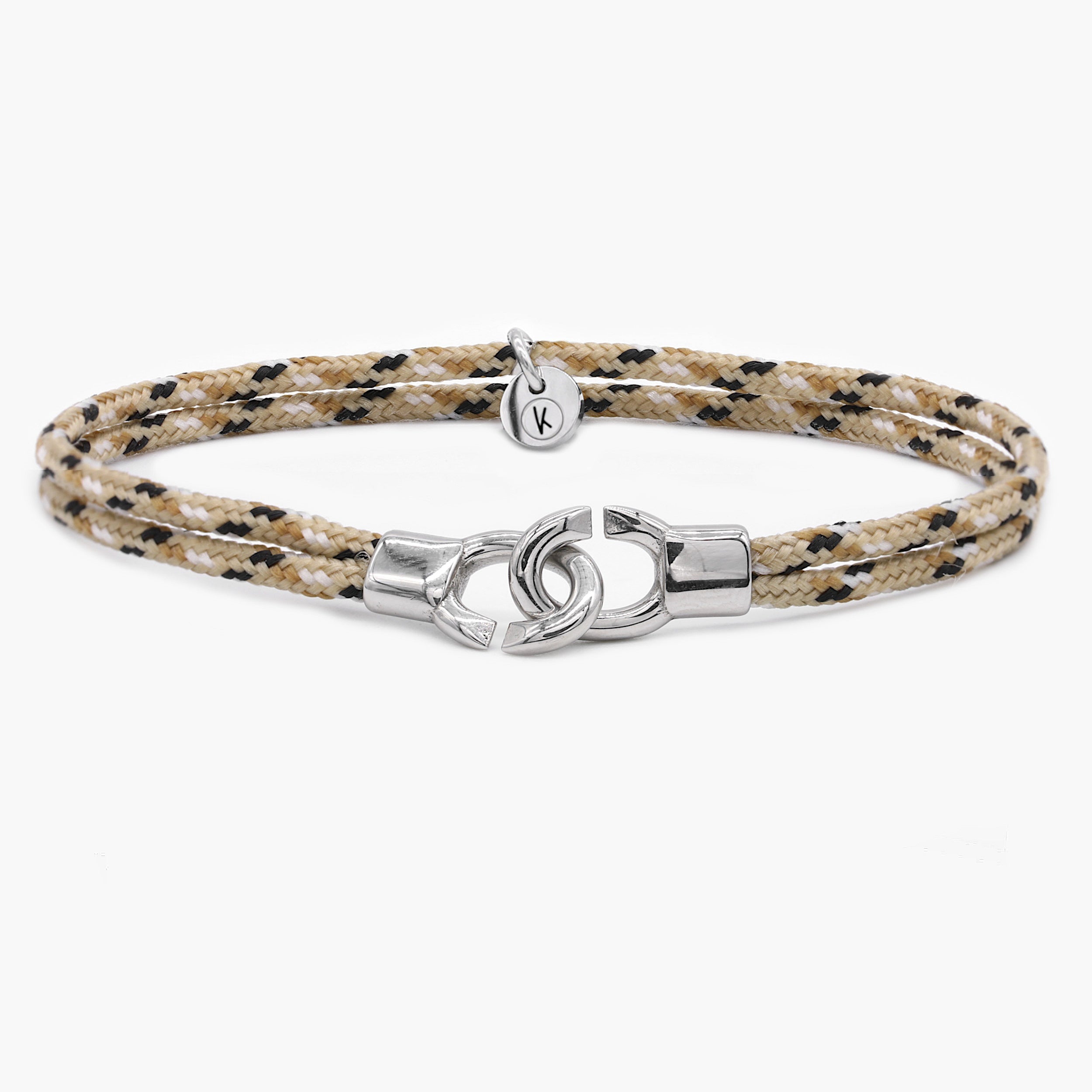 Double Sailing Cord Bracelet With Silver Lock (Nude/Black)-Bracelet-Kompsós