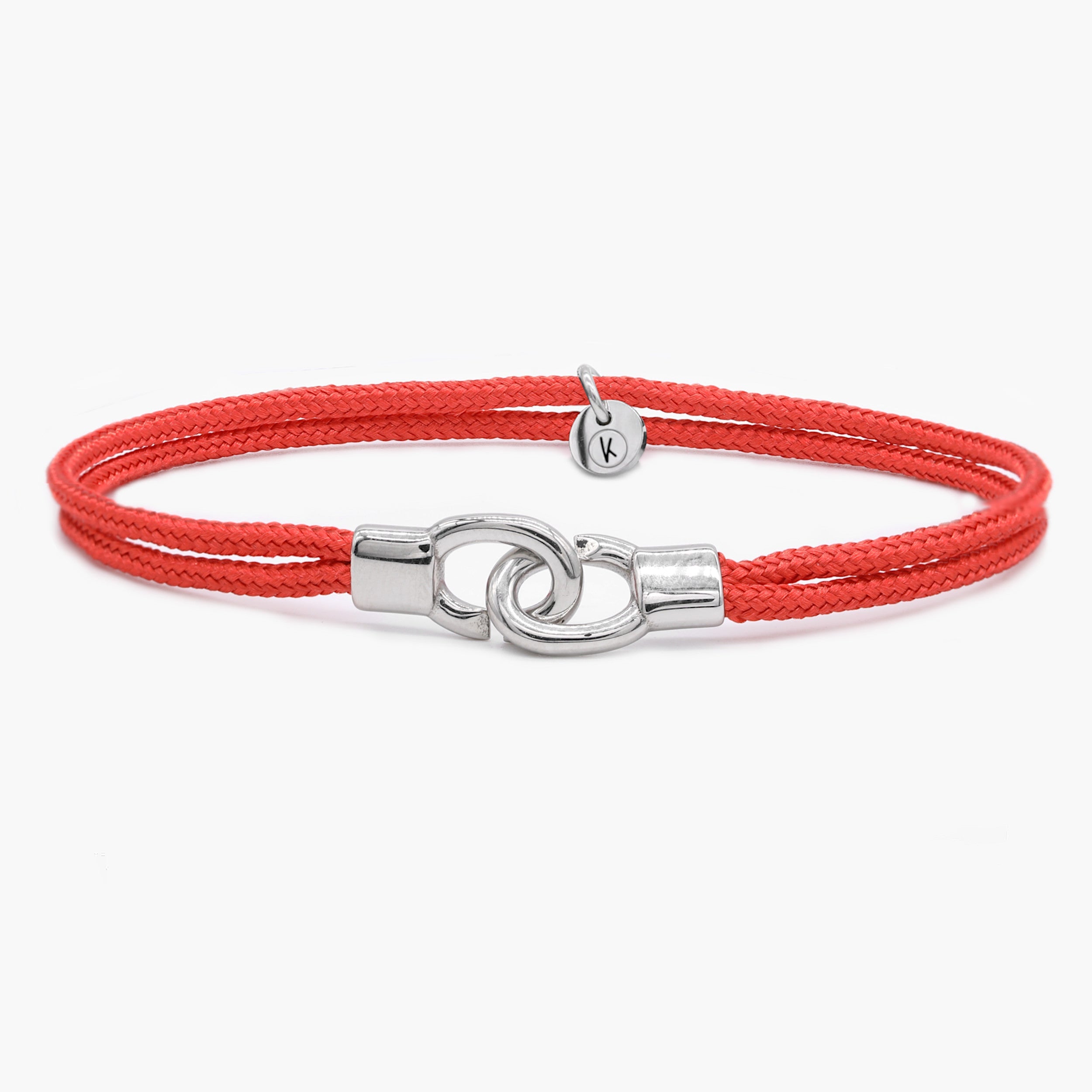 Double Sailing Cord Bracelet With Silver Lock (Red)-Bracelet-Kompsós