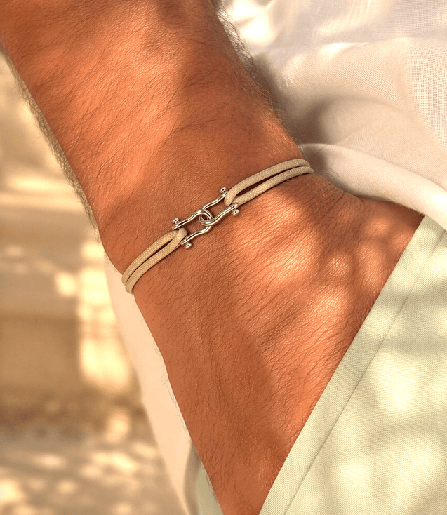 Double Shackles Cord Bracelet (Beige)-Bracelet-Kompsós