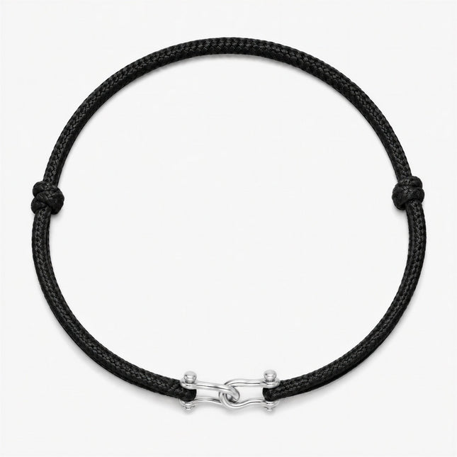 Double Shackles Cord Bracelet (Black)-Bracelet-Kompsós