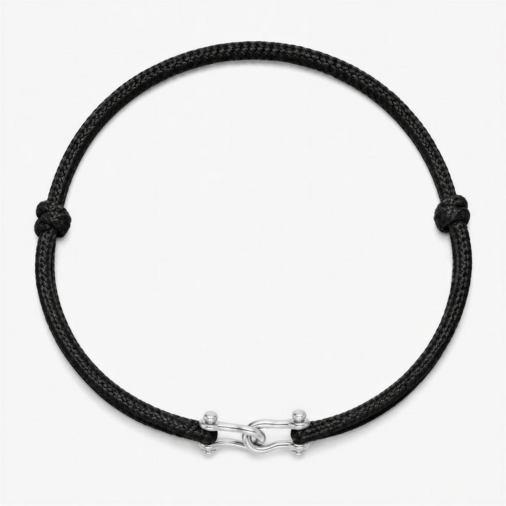 Double Shackles Cord Bracelet (Black)-Bracelet-Kompsós