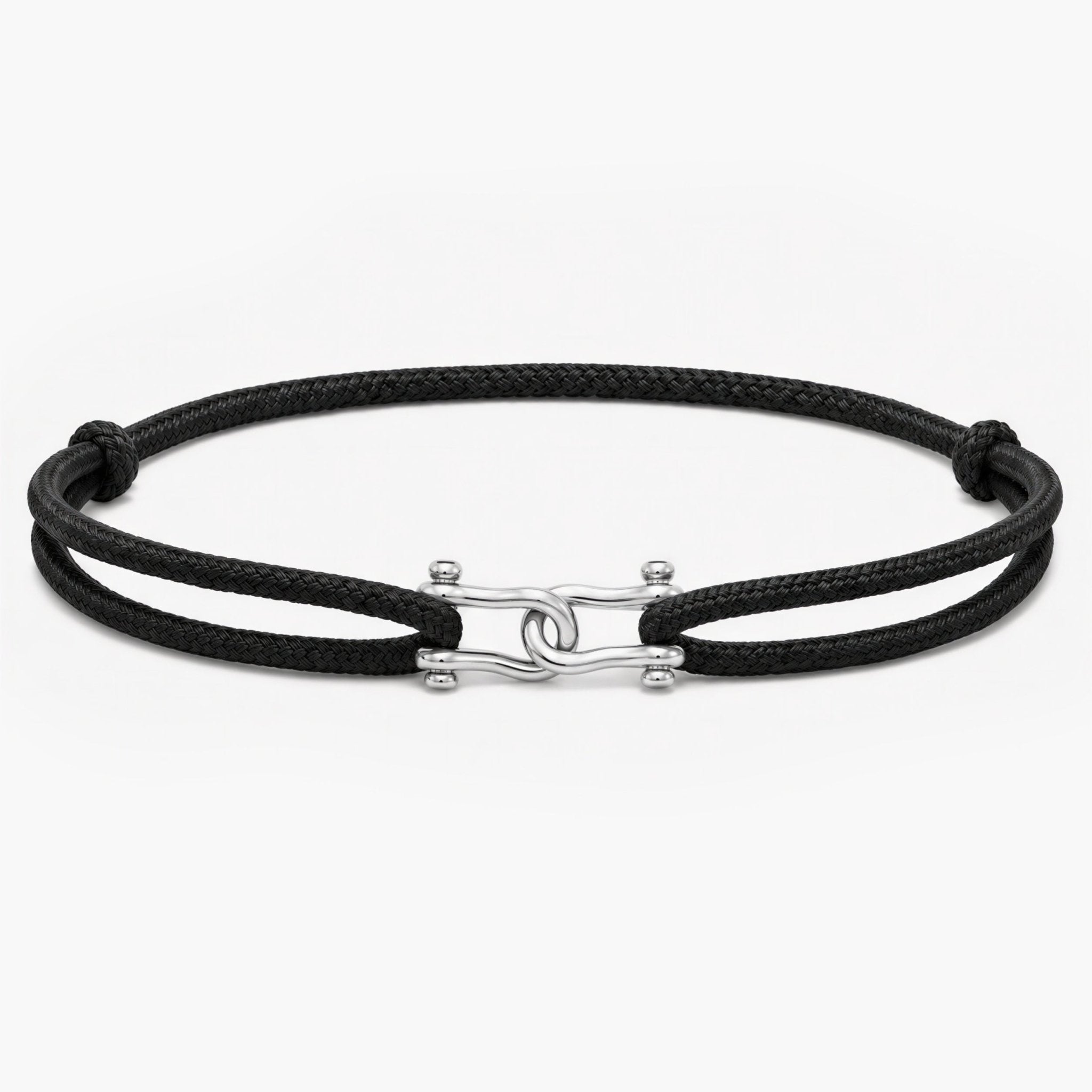Double Shackles Cord Bracelet (Black)-Bracelet-Kompsós