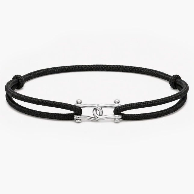 Double Shackles Cord Bracelet (Black)-Bracelet-Kompsós