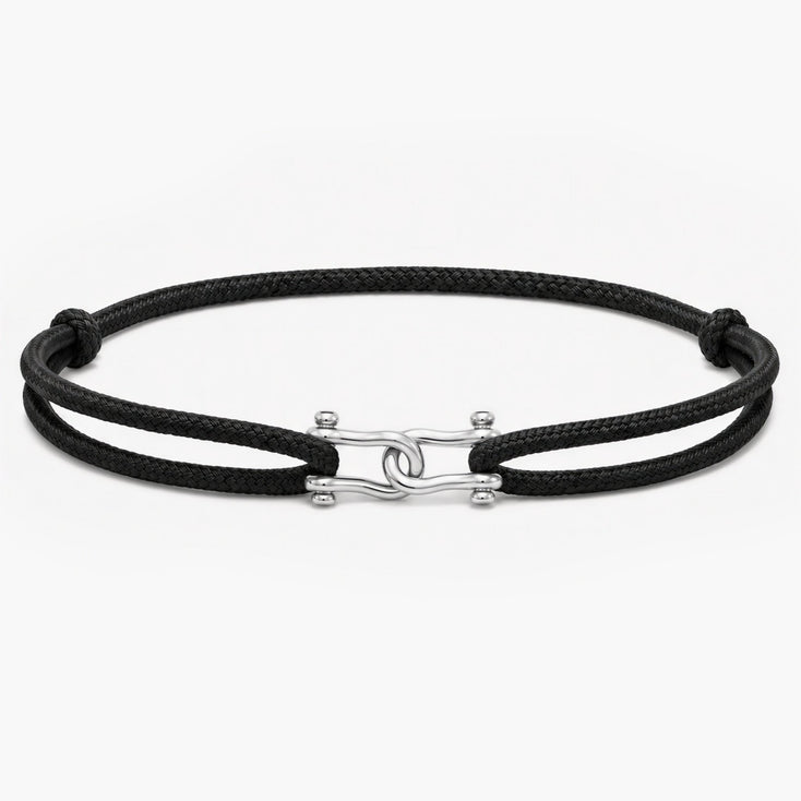 Double Shackles Cord Bracelet (Black)-Bracelet-Kompsós