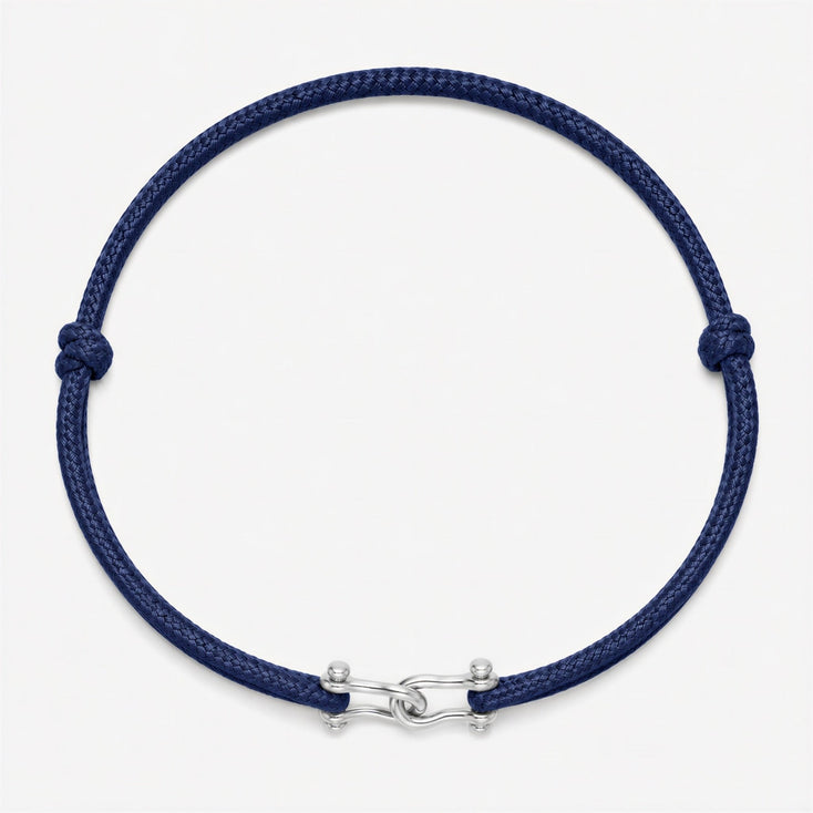 Double Shackles Cord Bracelet (Navy Blue)-Bracelet-Kompsós