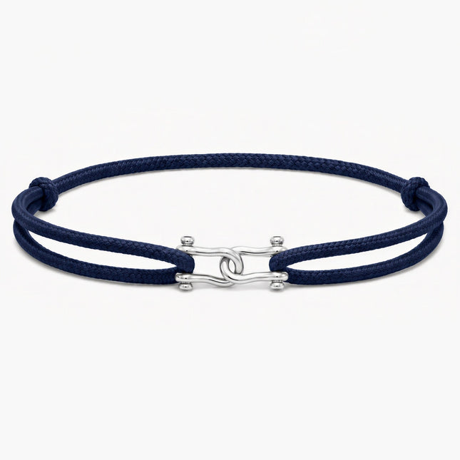 Double Shackles Cord Bracelet (Navy Blue)-Bracelet-Kompsós