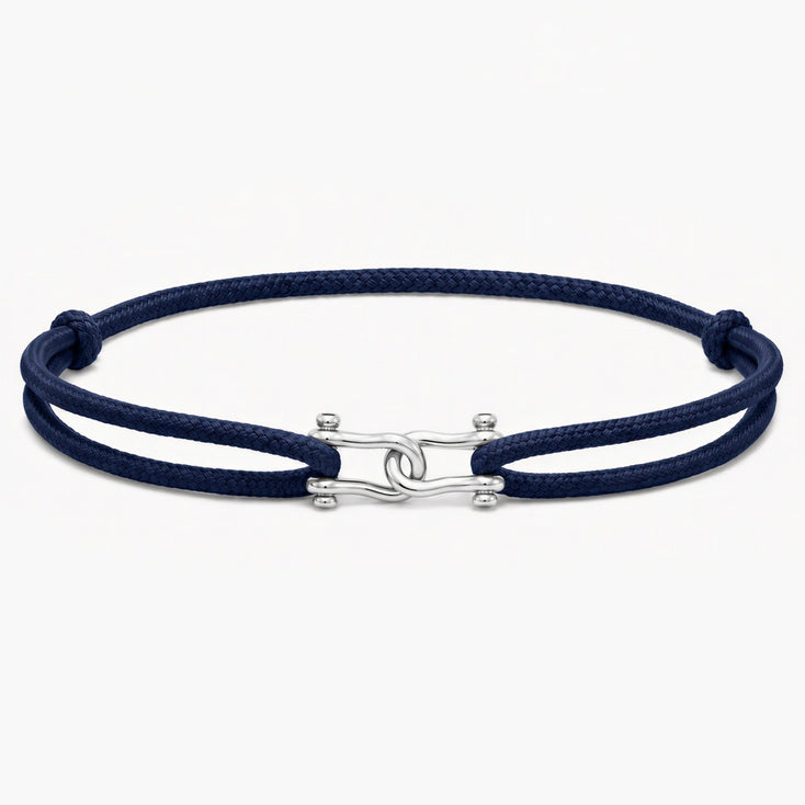 Double Shackles Cord Bracelet (Navy Blue)-Bracelet-Kompsós
