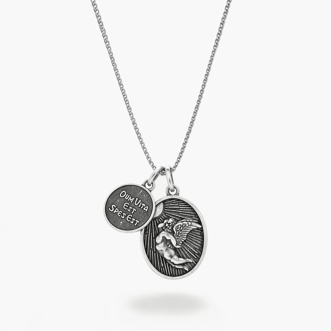 "Dum Vita Est - Spes Est" Flying Angel Silver Necklace-Necklace-Kompsós