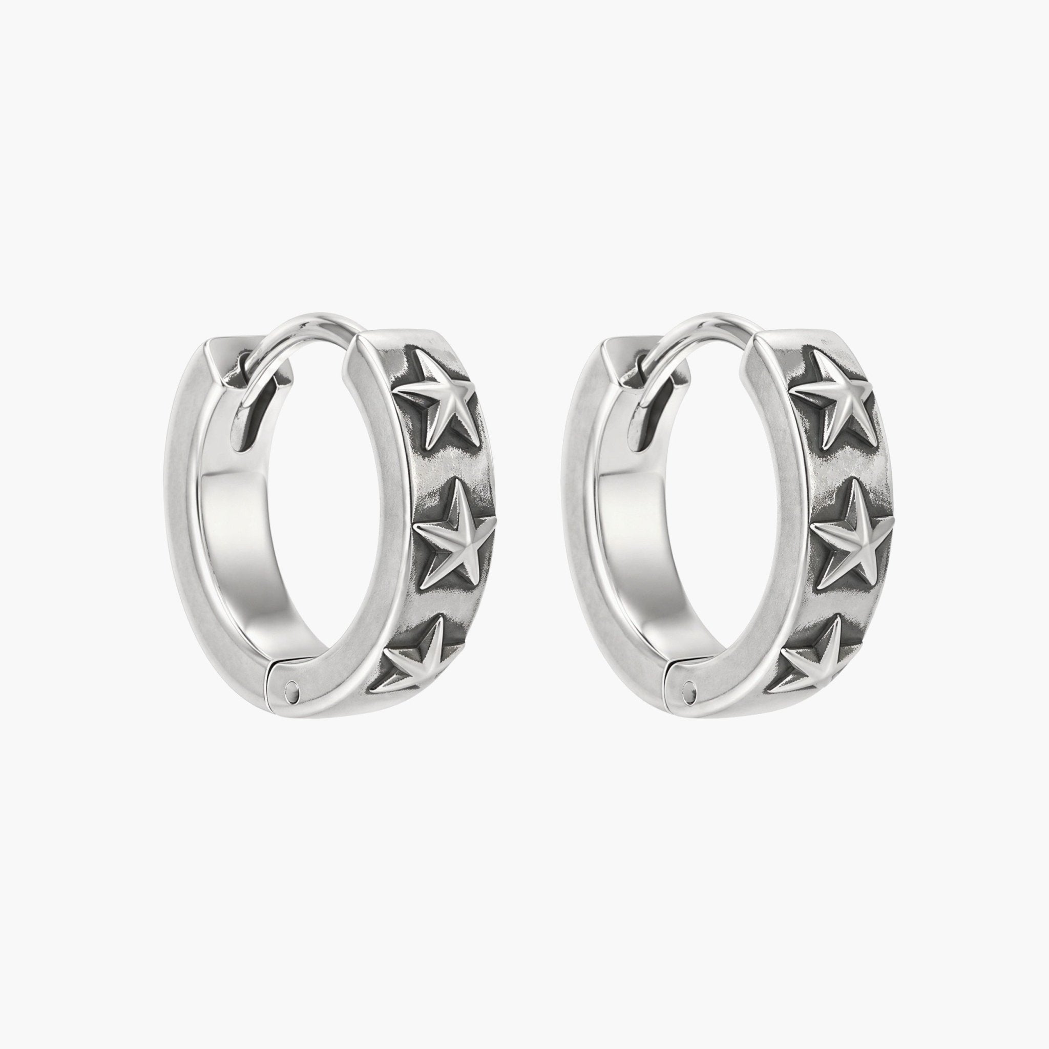 Embossed Stars Sterling Silver Earring-Earring-Kompsós