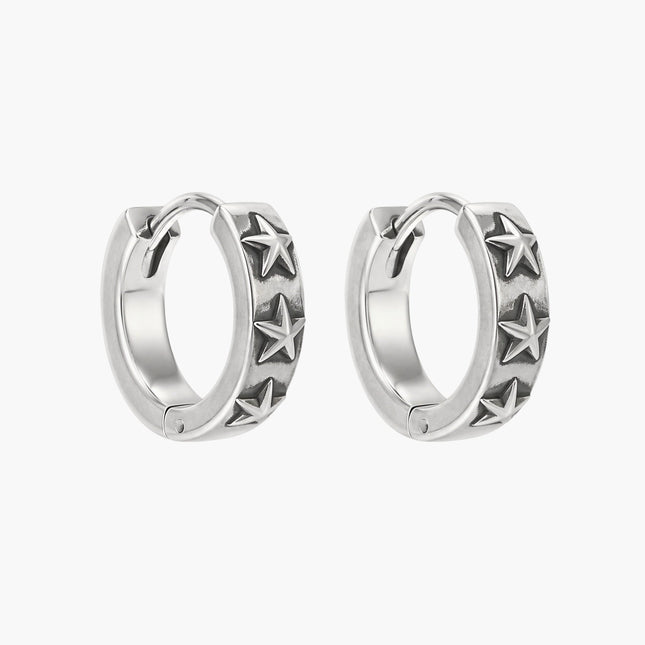 Embossed Stars Sterling Silver Earring-Earring-Kompsós