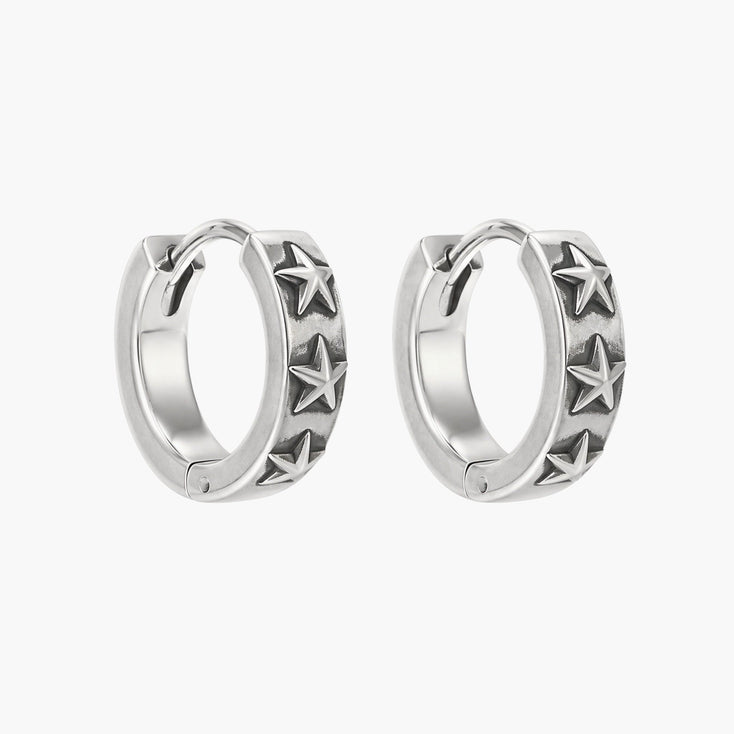 Embossed Stars Sterling Silver Earring-Earring-Kompsós