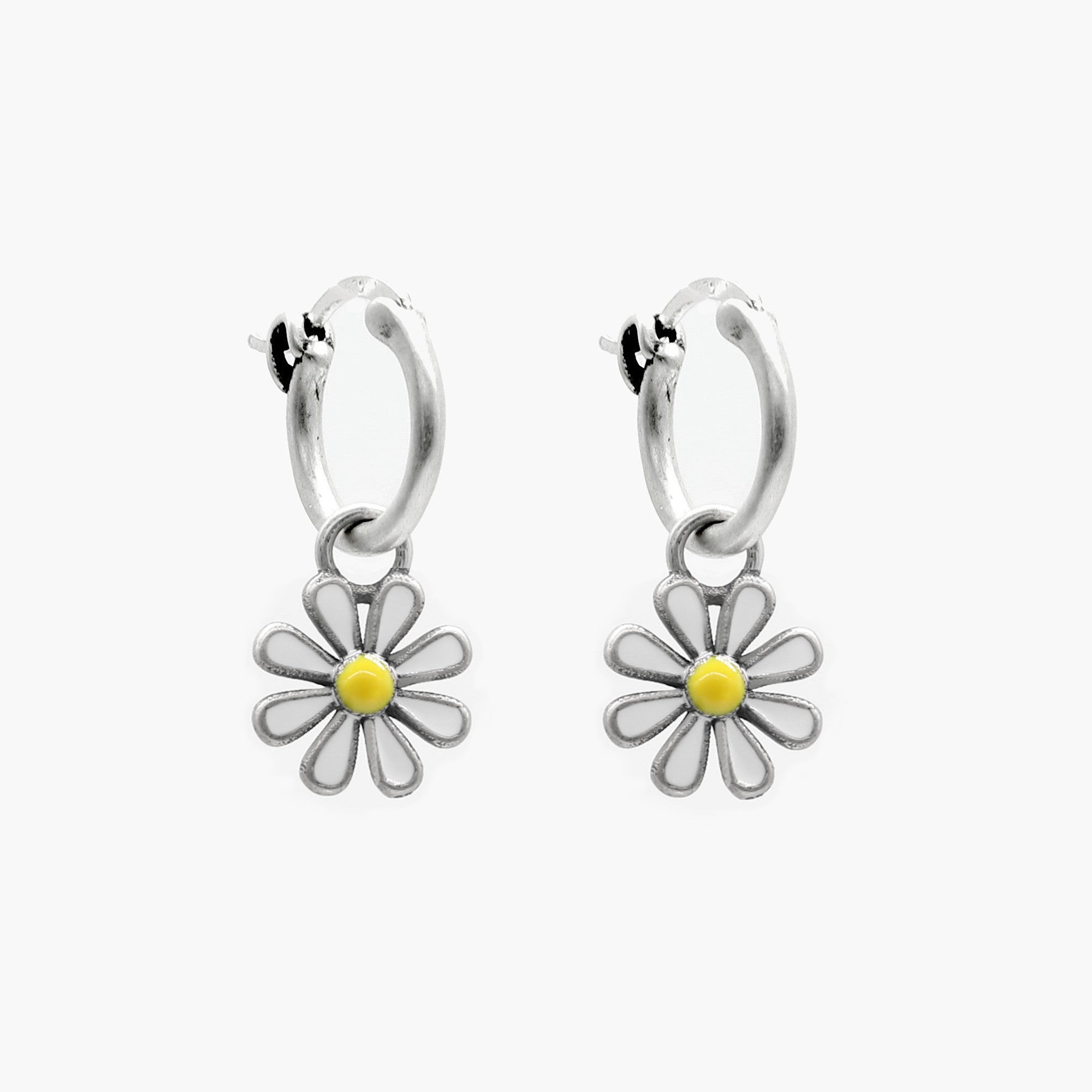 Enamelled Daisy Sterling Silver Earring-Earring-Kompsós