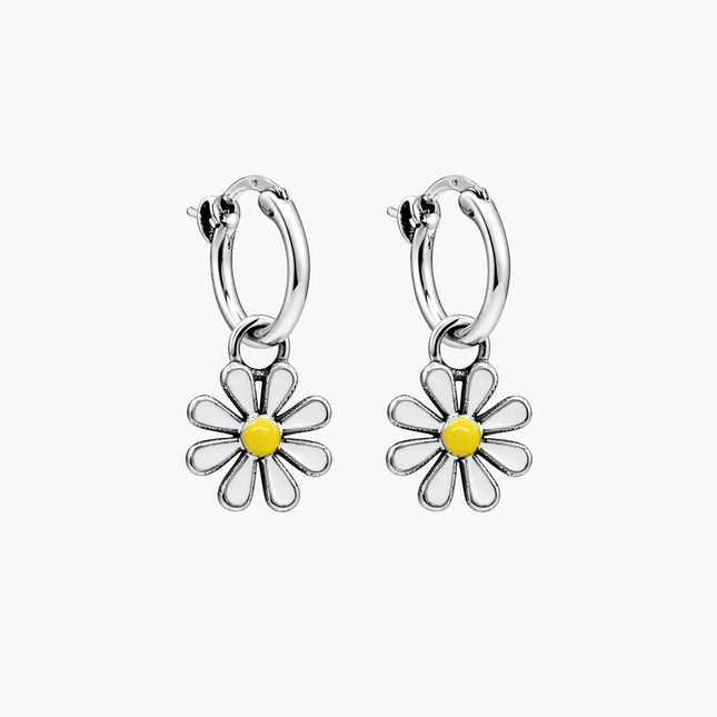Enamelled Daisy Sterling Silver Earring-Earring-Kompsós