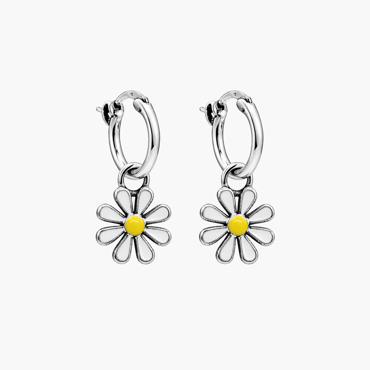 Enamelled Daisy Sterling Silver Earring-Earring-Kompsós