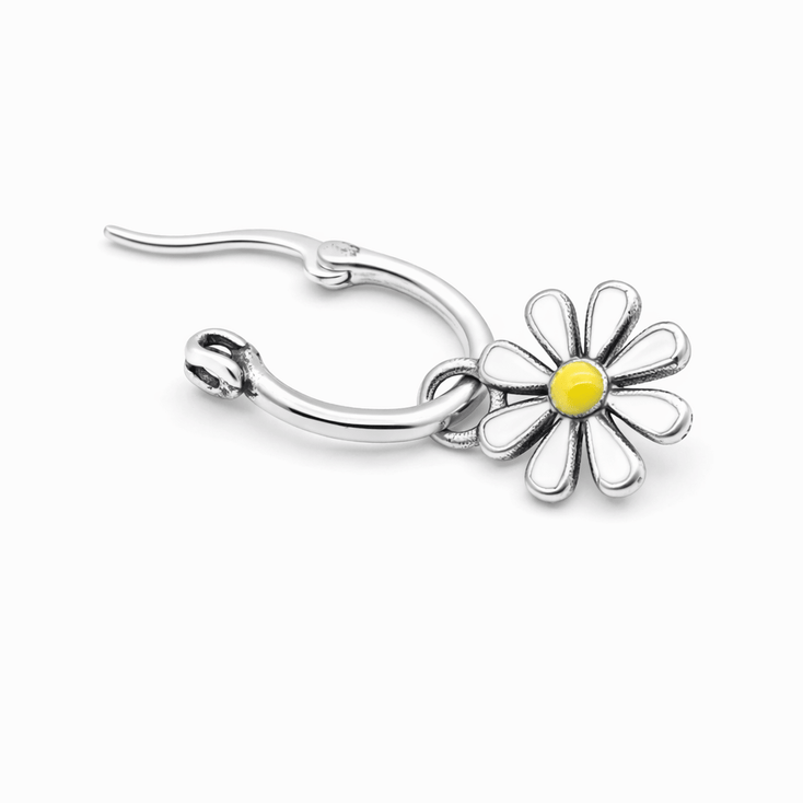 Enamelled Daisy Sterling Silver Earring-Earring-Kompsós