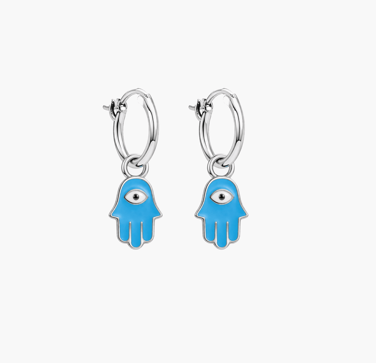 Enamelled Hamsa Sterling Silver Earring-Earring-Kompsós