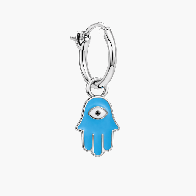 Enamelled Hamsa Sterling Silver Earring-Earring-Kompsós