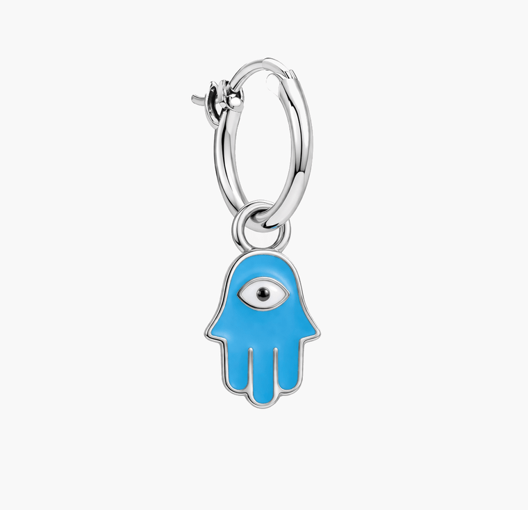 Enamelled Hamsa Sterling Silver Earring-Earring-Kompsós