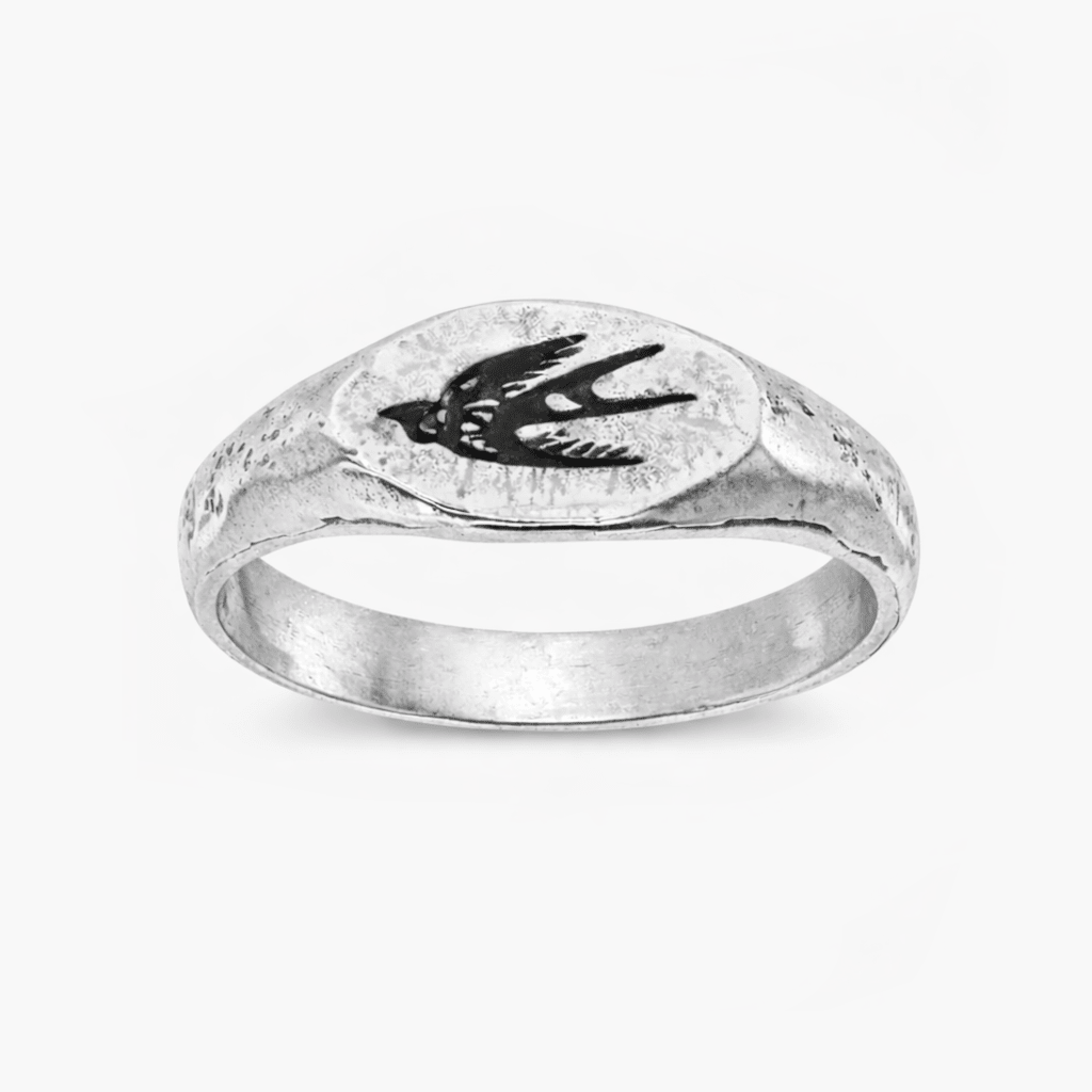 Engraved Flying Dove Sterling Silver Ring-Ring-Kompsós