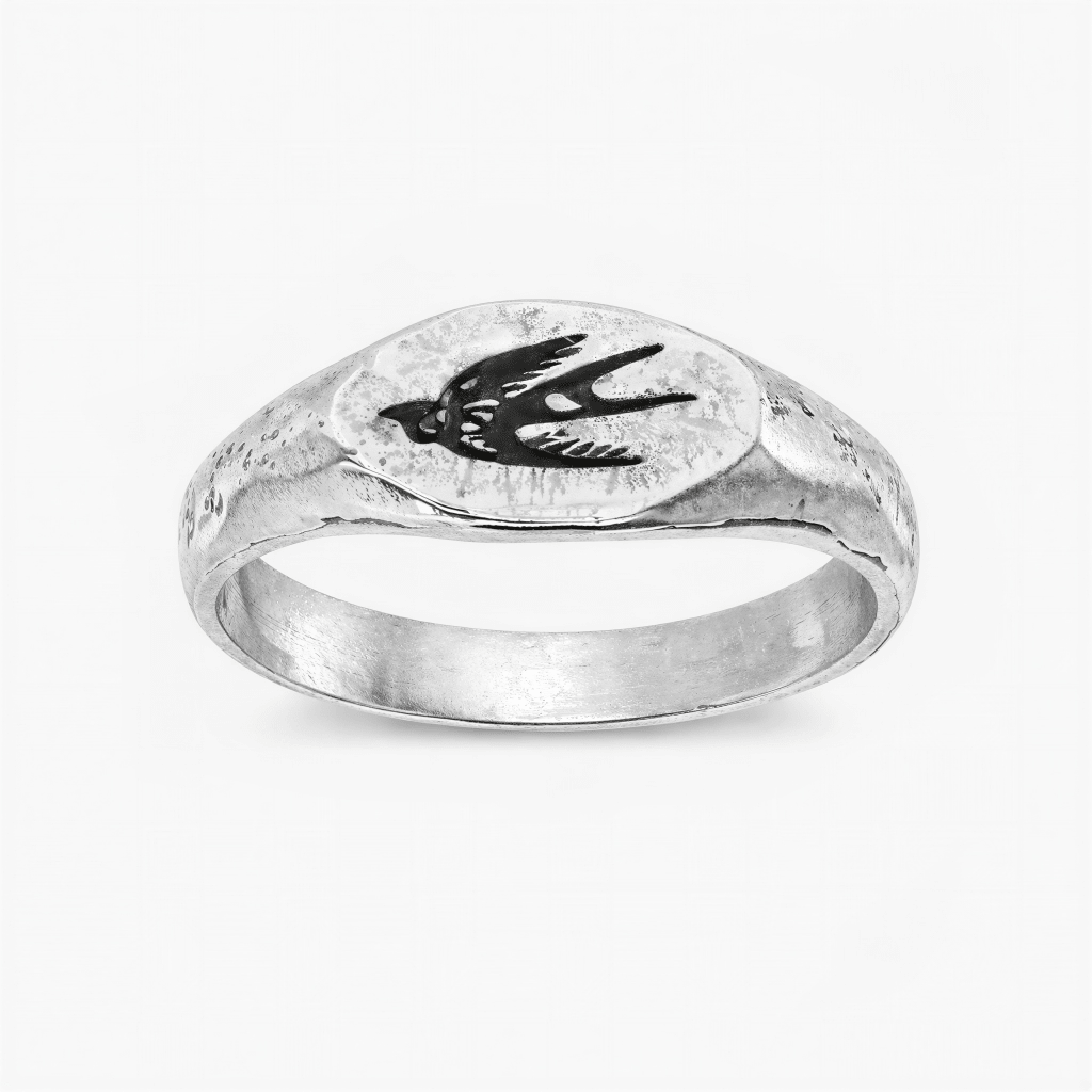 Engraved Flying Dove Sterling Silver Ring-Ring-Kompsós