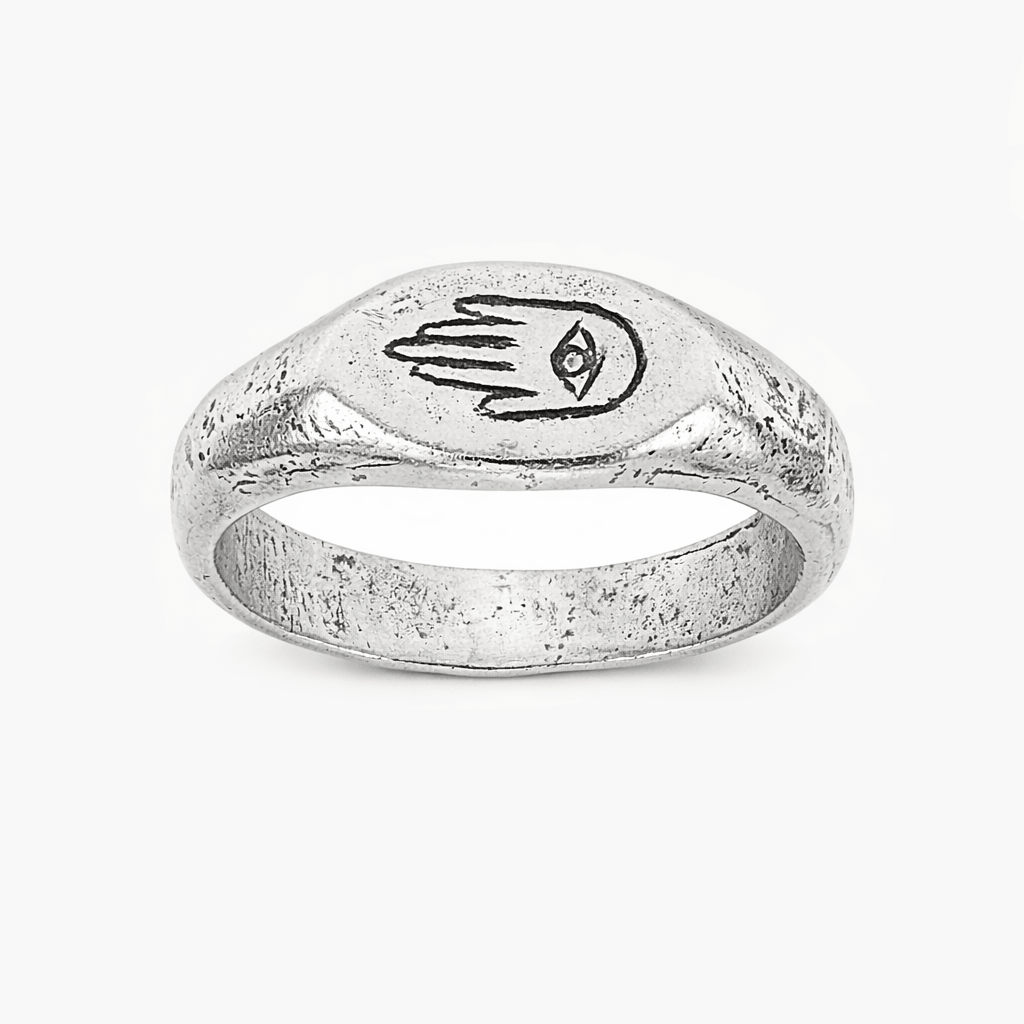 Engraved Hand With Eye Sterling Silver Ring-Ring-Kompsós
